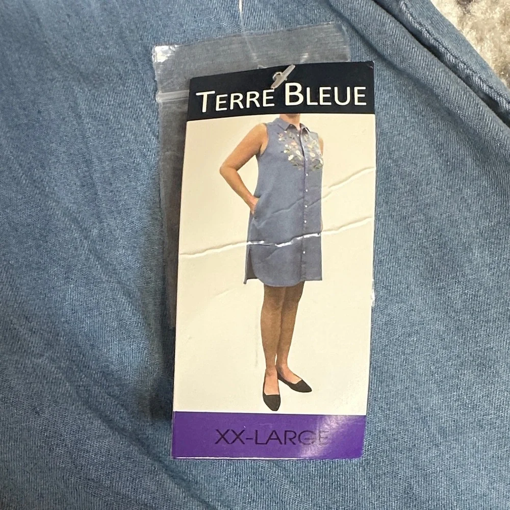 Terre Bleue Denim Blue Embroidered Sleeveless Button Front Dress XXL - Picture 5 of 8